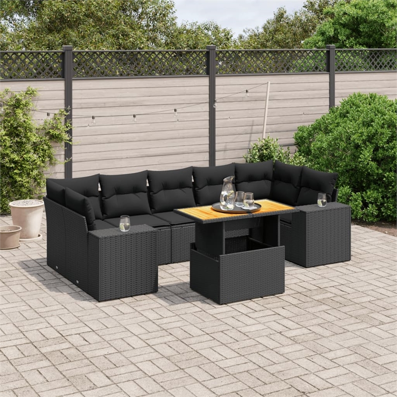 vidaXL 8 Piece Solid Acacia Wood Sofa Set in Black