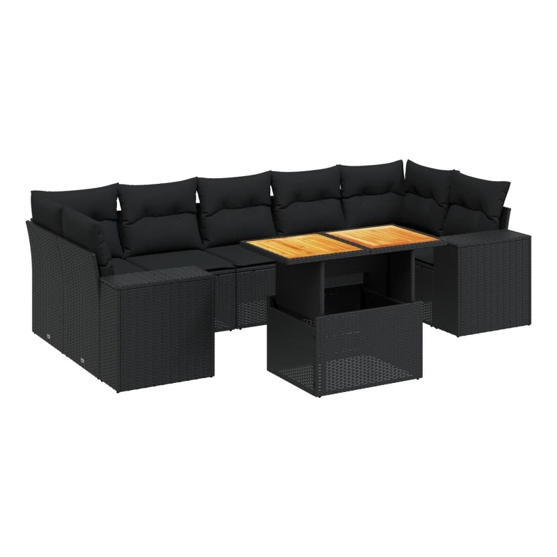 vidaXL 8 Piece Solid Acacia Wood Sofa Set in Black