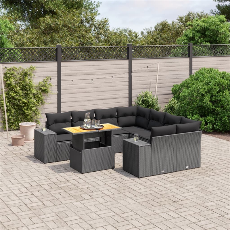 vidaXL 9 Piece Solid Acacia Wood Sofa Set in Black