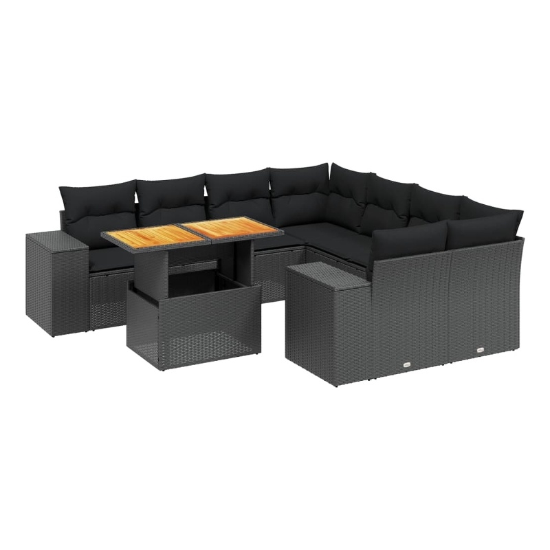 vidaXL 9 Piece Solid Acacia Wood Sofa Set in Black