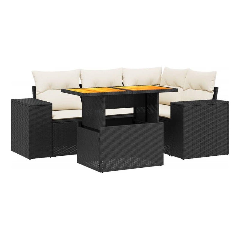 vidaXL 5 Piece Solid Acacia Wood Large Sofa Set in Black