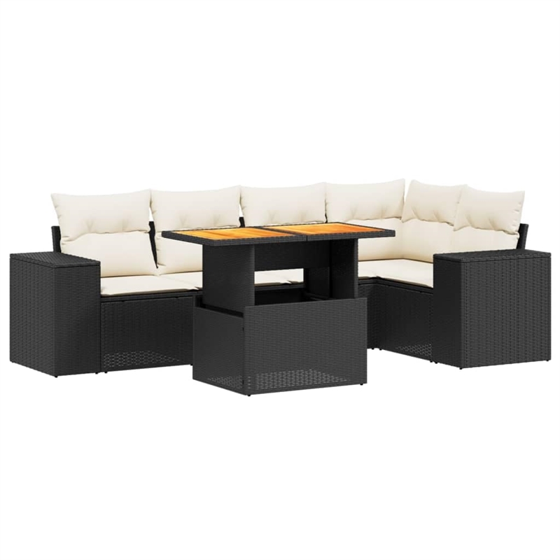 vidaXL 6 Piece Solid Acacia Wood Sofa Set in Black