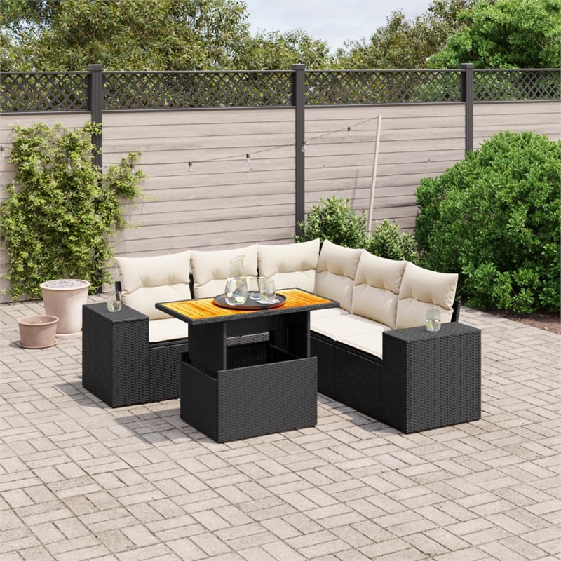 vidaXL 6 Piece Solid Acacia Wood Small Sofa Set in Black