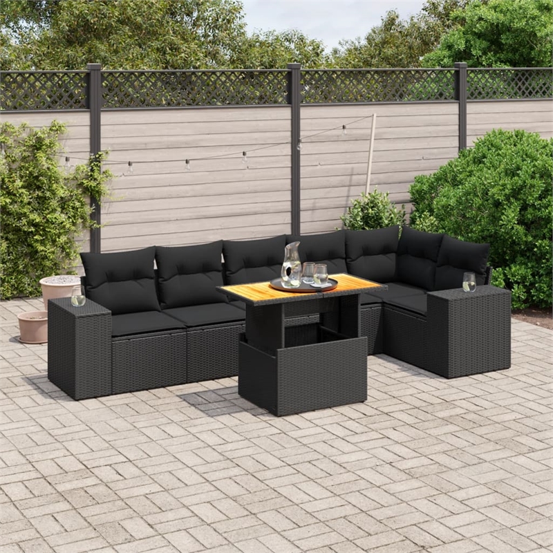 vidaXL 7 Piece Solid Acacia Wood Sofa Set in Black
