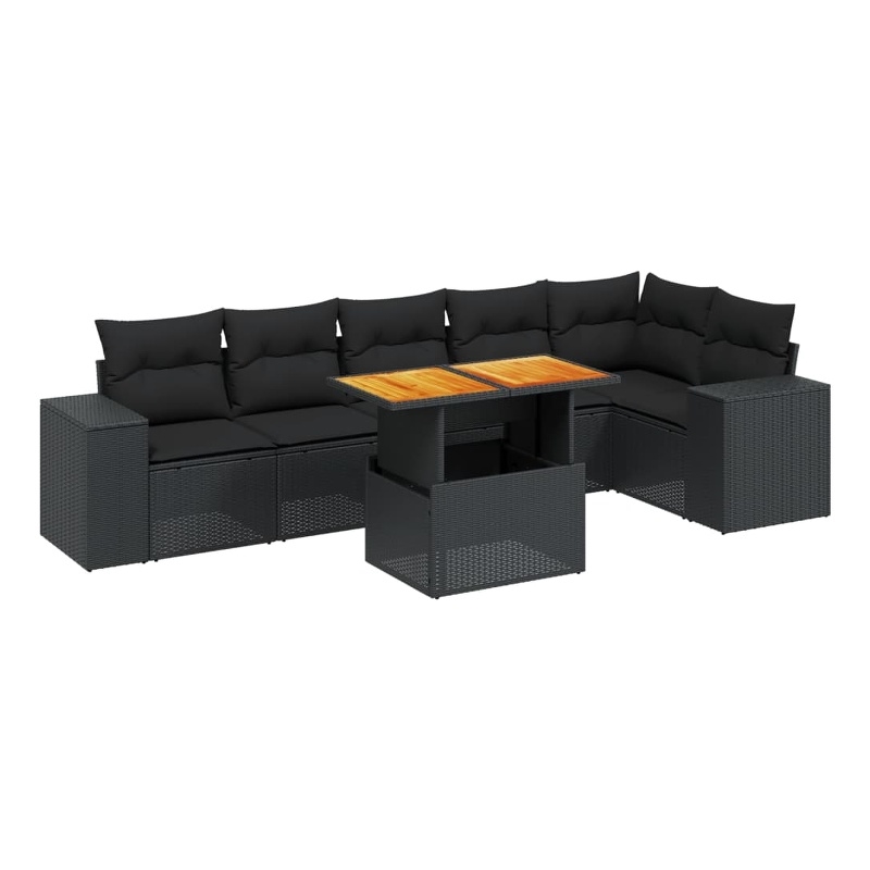 vidaXL 7 Piece Solid Acacia Wood Sofa Set in Black