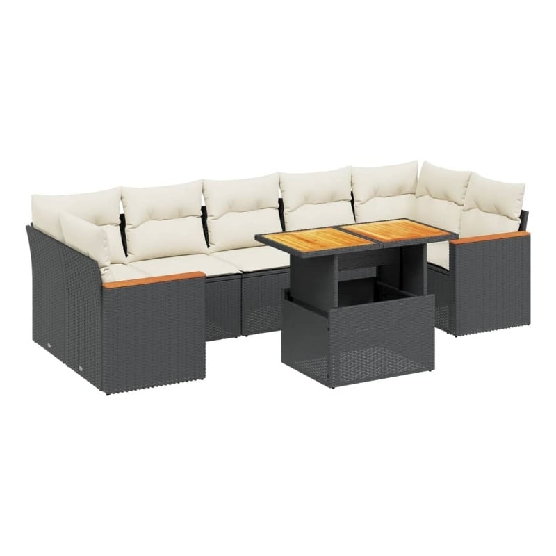 vidaXL 8 Piece Poly Rattan Large Sofa Set in Black/White/Cream