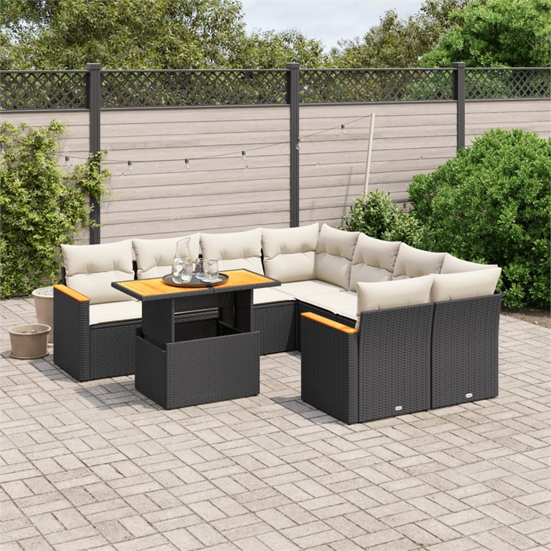 vidaXL 9 Piece Solid Acacia Wood Sofa Set in Black/White/Cream
