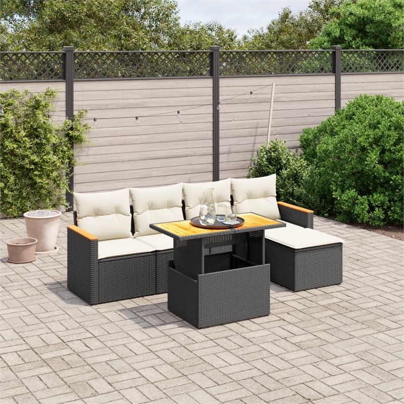 vidaXL 6 Piece Solid Acacia Wood Large Sofa Set in Black