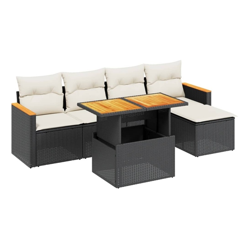 vidaXL 6 Piece Solid Acacia Wood Large Sofa Set in Black