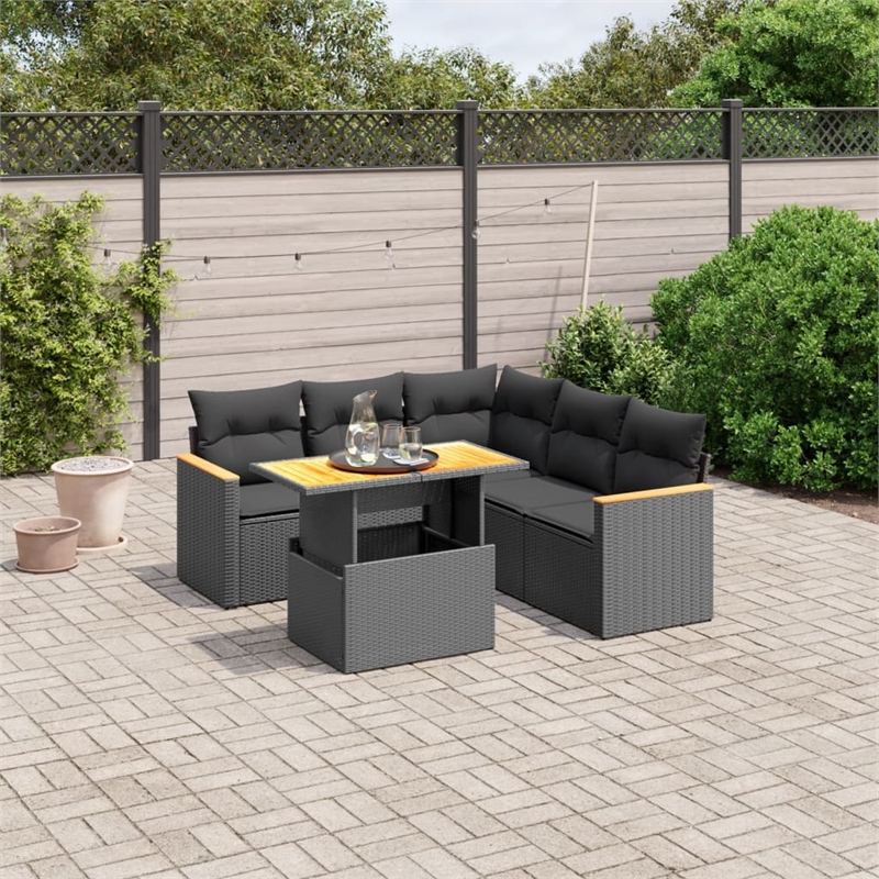 vidaXL 6 Piece Solid Acacia Wood Sofa Set in Black