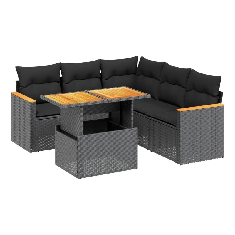 vidaXL 6 Piece Solid Acacia Wood Sofa Set in Black