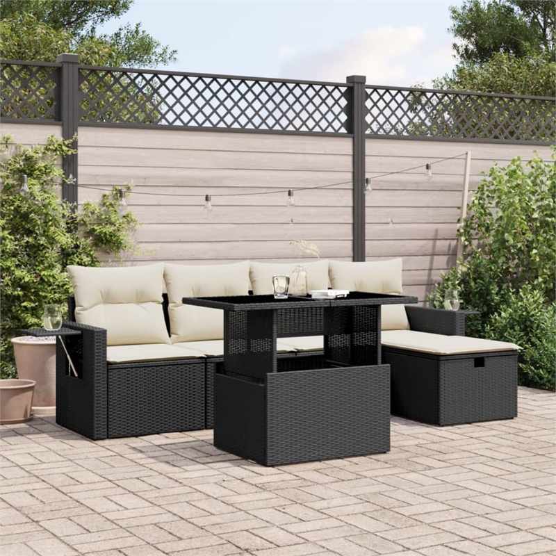vidaXL 6 Piece Steel Sofa Set in Black/White/Cream