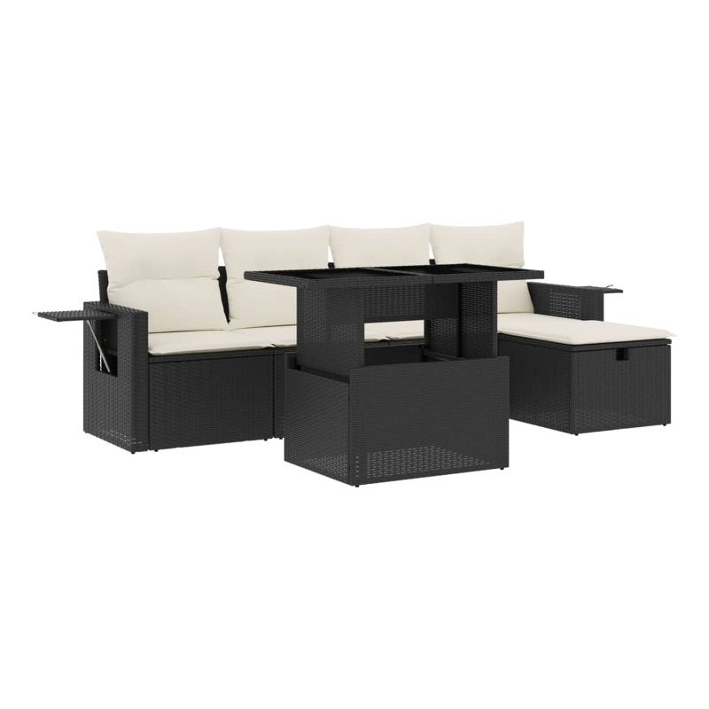 vidaXL 6 Piece Steel Sofa Set in Black/White/Cream