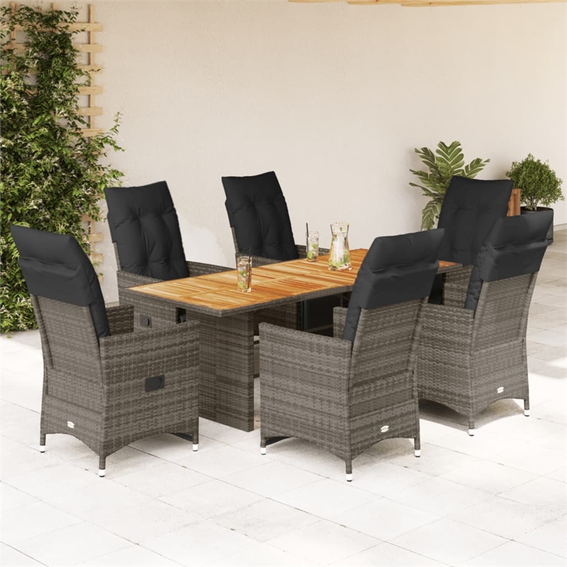 vidaXL 7 Piece Solid Acacia Wood Bistro Set in Gray