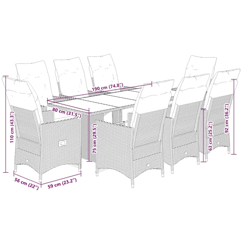 vidaXL 9 Piece Solid Acacia Wood Bistro Set in Gray