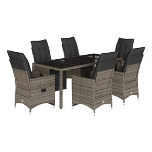 vidaXL 7 Piece Poly Rattan Bistro Set in Gray