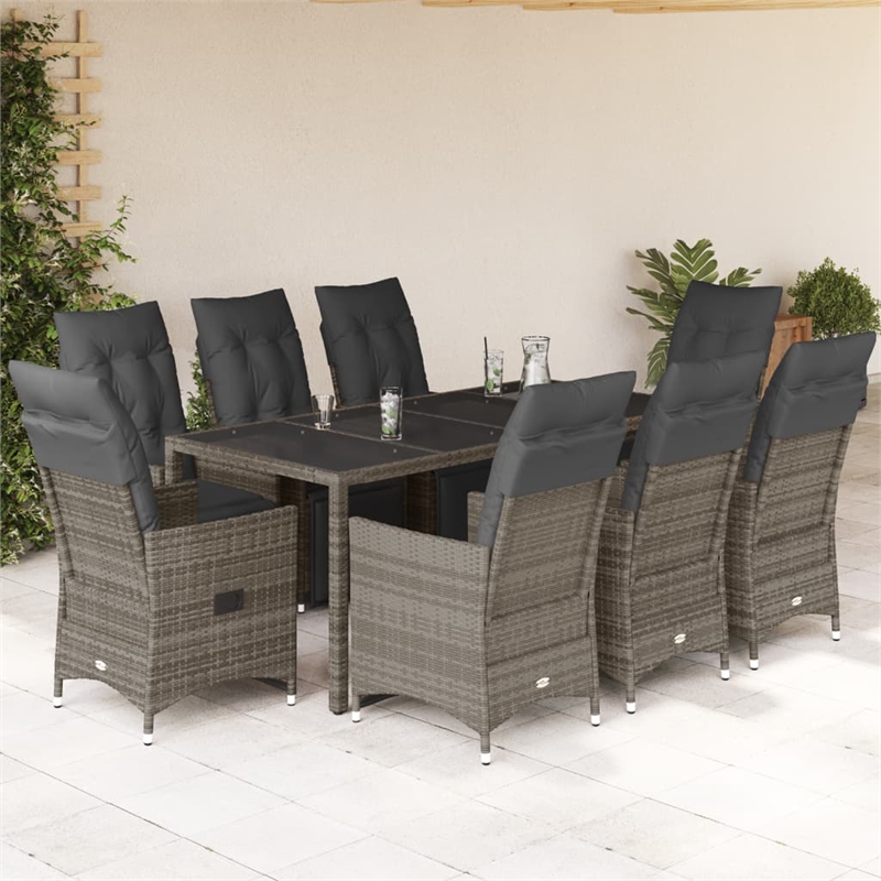 vidaXL 9 Piece Poly Rattan Bistro Set in Gray