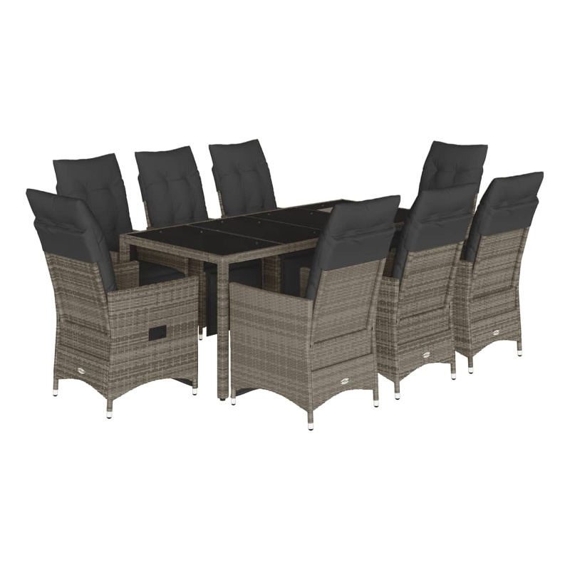 vidaXL 9 Piece Poly Rattan Bistro Set in Gray