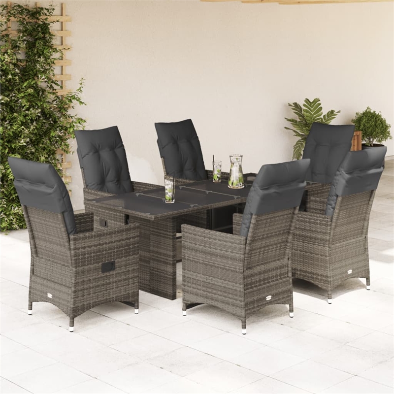 vidaXL 7 Piece Poly Rattan Bistro Set in Gray