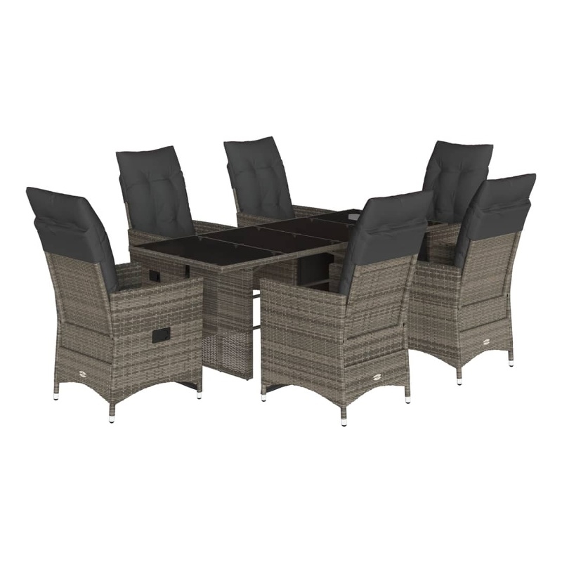 vidaXL 7 Piece Poly Rattan Bistro Set in Gray