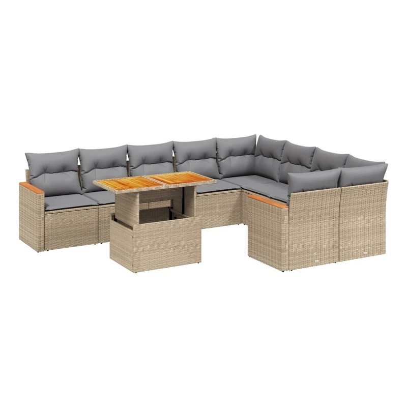vidaXL 10 Piece Solid Acacia Wood Sofa Set in Gray/Beige