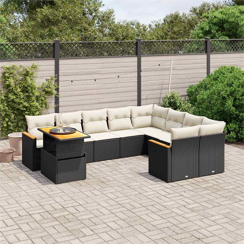 vidaXL 10 Piece Solid Acacia Wood Sofa Set in Black