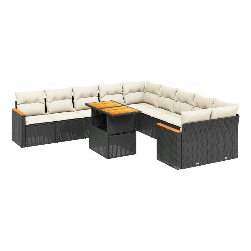vidaXL 11 Piece Solid Acacia Wood Sofa Set in Black/White/Cream