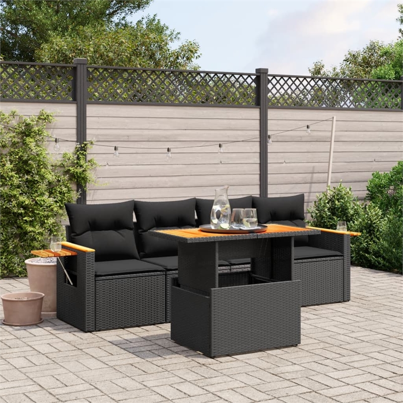 vidaXL 5 Piece Solid Acacia Wood Sofa Set in Black