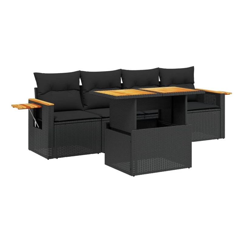 vidaXL 5 Piece Solid Acacia Wood Sofa Set in Black