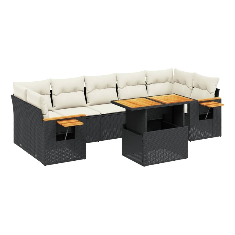 vidaXL 8 Piece Solid Acacia Wood Sofa Set in Black/White/Cream