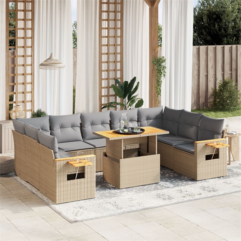 vidaXL 10 Piece Solid Acacia Wood Sofa Set in Gray/Beige