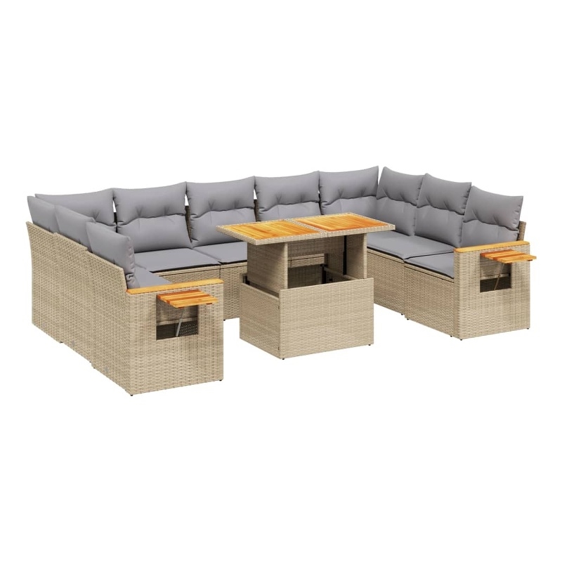 vidaXL 10 Piece Solid Acacia Wood Sofa Set in Gray/Beige