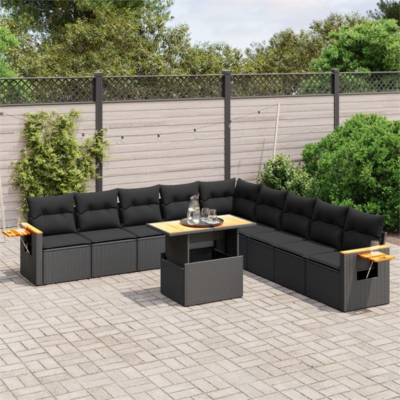 vidaXL 11 Piece Solid Acacia Wood Sofa Set in Black