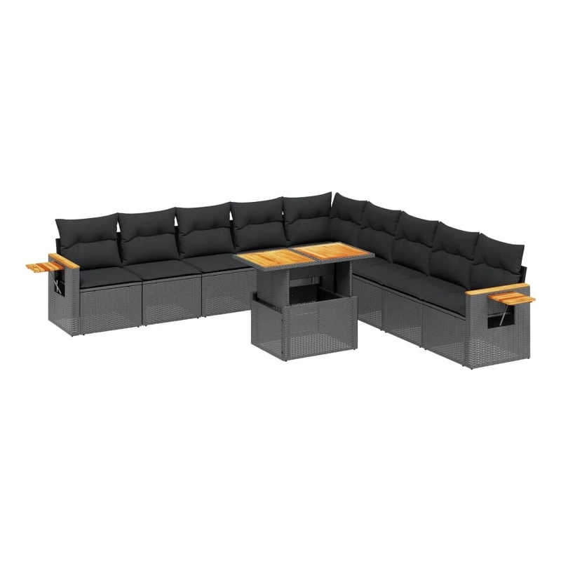 vidaXL 11 Piece Solid Acacia Wood Sofa Set in Black