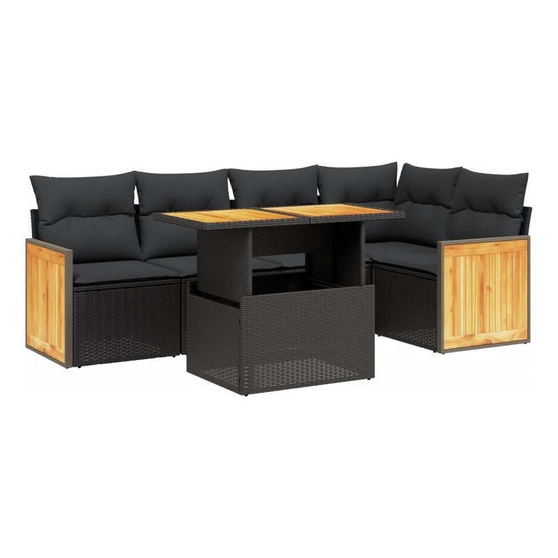 vidaXL 6 Piece Solid Acacia Wood Sofa Set in Black