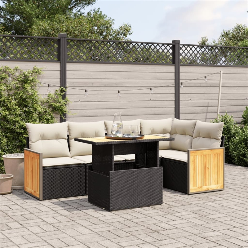 vidaXL 6 Piece Solid Acacia Wood Sofa Set in Black/White/Cream