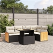 vidaXL 6 Piece Solid Acacia Wood Sofa Set in Black/White/Cream