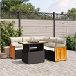 vidaXL 6 Piece Solid Acacia Wood Large Sofa Set in Black/White/Cream
