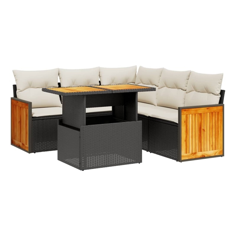 vidaXL 6 Piece Solid Acacia Wood Large Sofa Set in Black/White/Cream