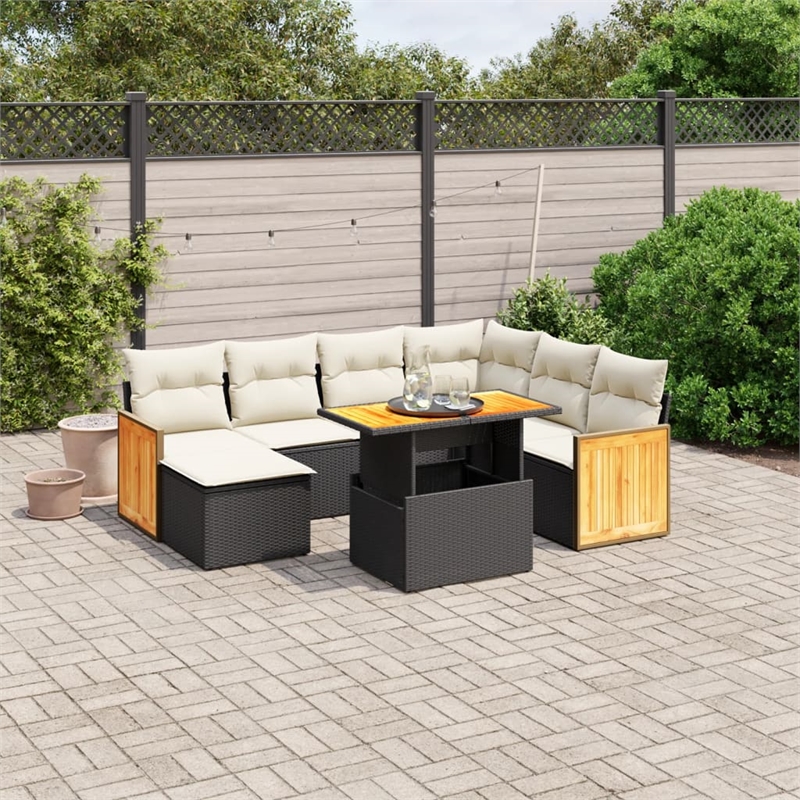 vidaXL 8 Piece Solid Acacia Wood Sofa Set in Black/White/Cream