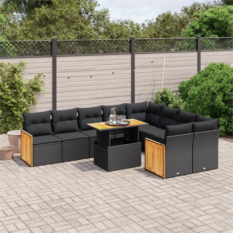 vidaXL 10 Piece Solid Acacia Wood Sofa Set in Black