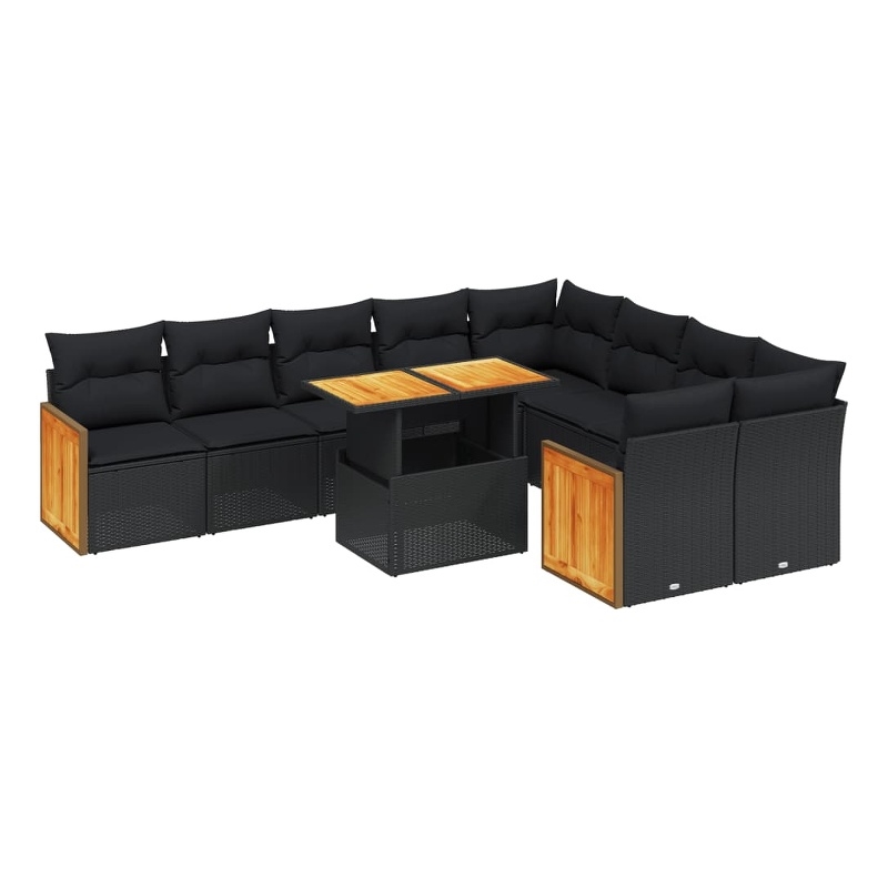 vidaXL 10 Piece Solid Acacia Wood Sofa Set in Black
