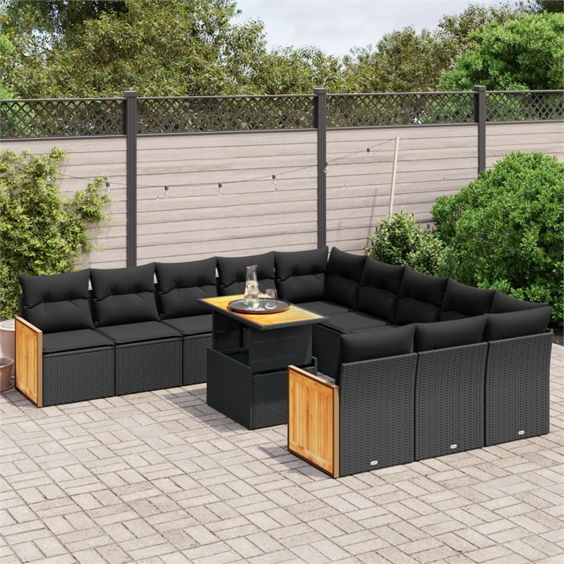 vidaXL 11 Piece Solid Acacia Wood Sofa Set in Black