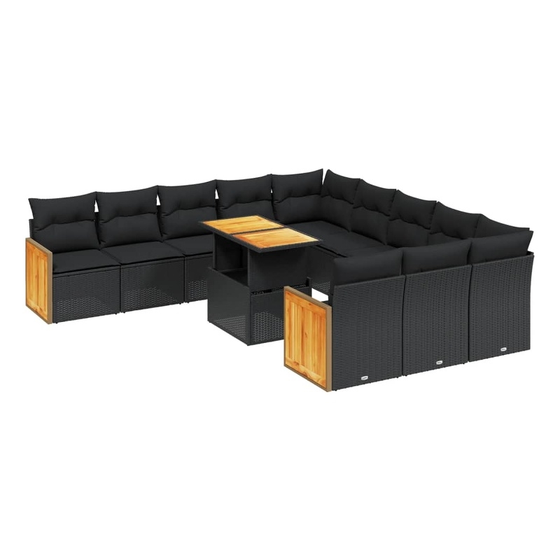 vidaXL 11 Piece Solid Acacia Wood Sofa Set in Black