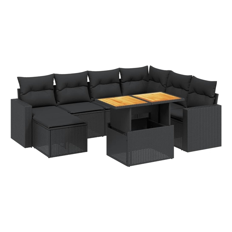 vidaXL 8 Piece Solid Acacia Wood Sofa Set in Black