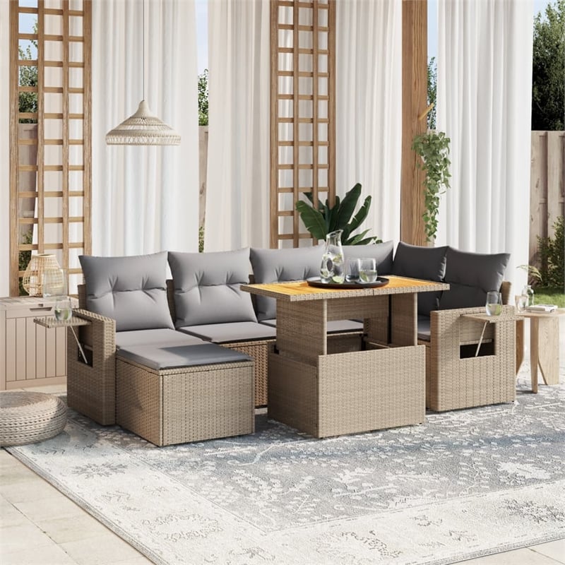 vidaXL 7 Piece Solid Acacia Wood Sofa Set in Gray/Beige