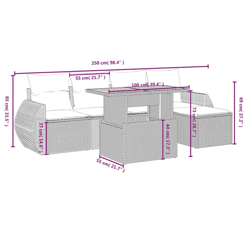 vidaXL 6 Piece Steel Sofa Set in Black/White/Cream