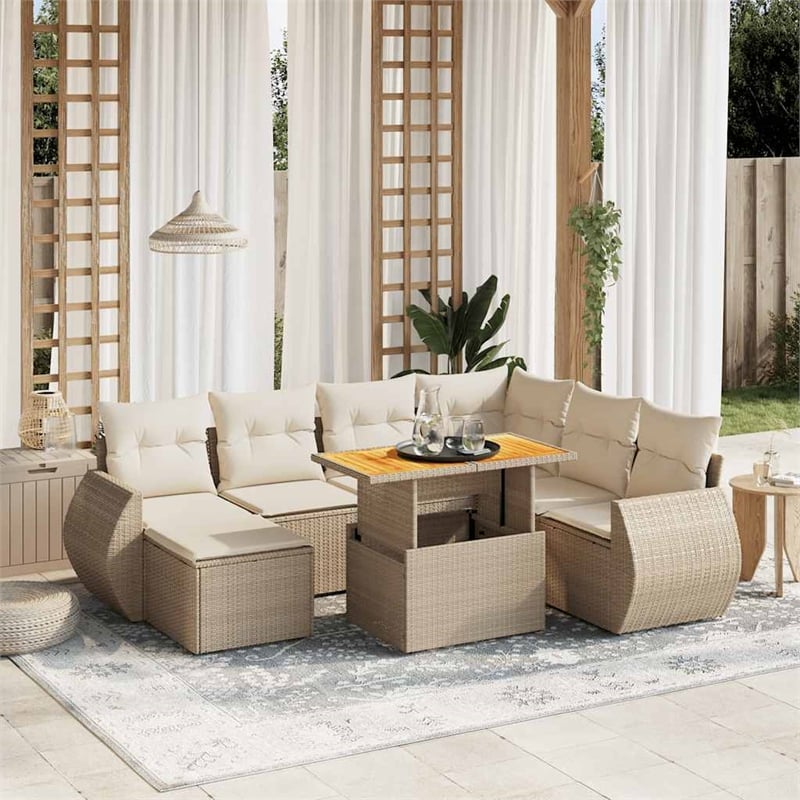 vidaXL 8 Piece Solid Acacia Wood Sofa Set in White/Cream/Beige