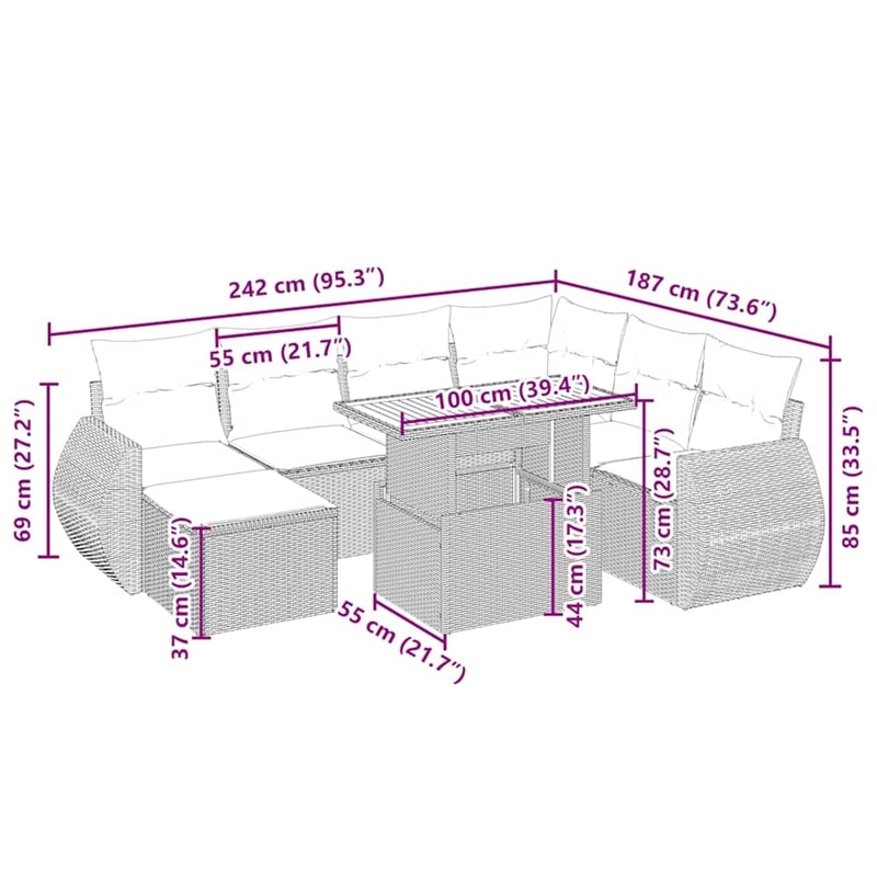 vidaXL 8 Piece Solid Acacia Wood Sofa Set in White/Cream/Beige