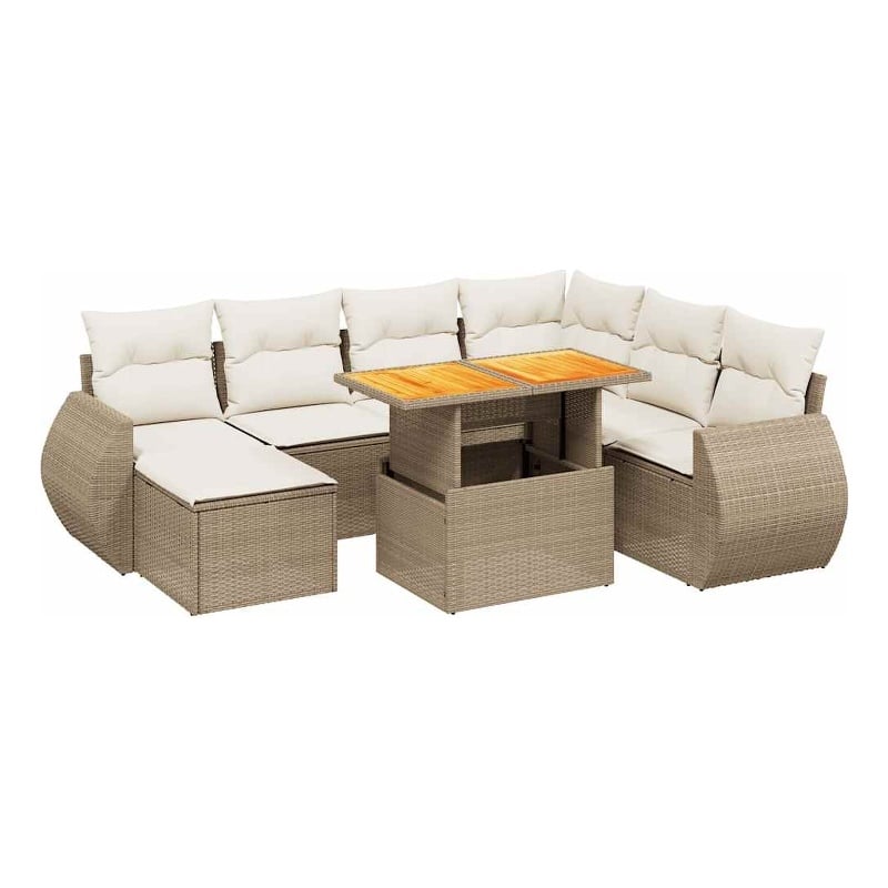 vidaXL 8 Piece Solid Acacia Wood Sofa Set in White/Cream/Beige